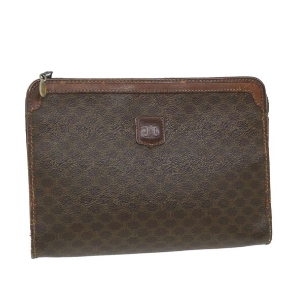 CELINE Macadam Canvas Clutch Bag Pvc Leather Brown - Picture 1 of 16